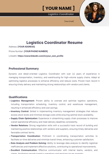 Free Logistics Coordinator Resume to Edit Online