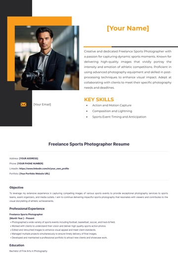 Free Freelance Sports Photographer Resume to Edit Online