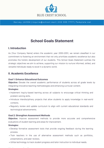 Free School Goals Statement Template to Edit Online