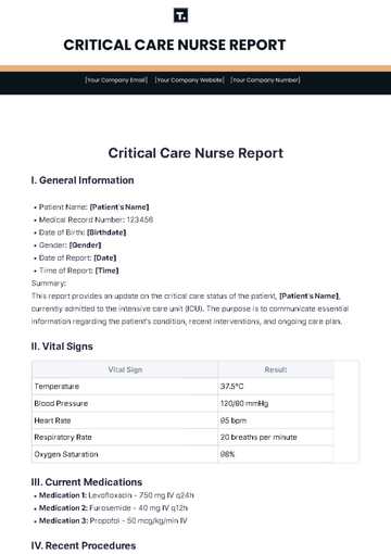 Free Critical Care Nurse Report Template to Edit Online