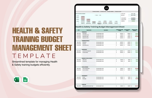 Health & Safety Training Budget Management Sheet Template