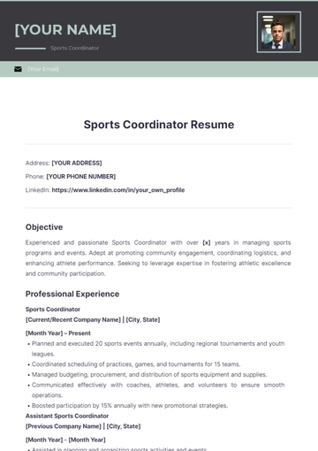 Free Sports Coordinator Resume to Edit Online