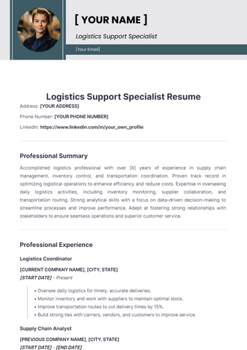 Free Logistics Support Specialist Resume to Edit Online