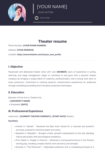 Free Theater Resume to Edit Online