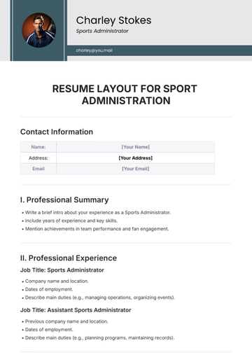 Free Resume Layout for Sports Administration Template to Edit Online
