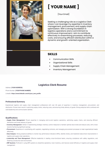 Free Logistics Clerk Resume to Edit Online
