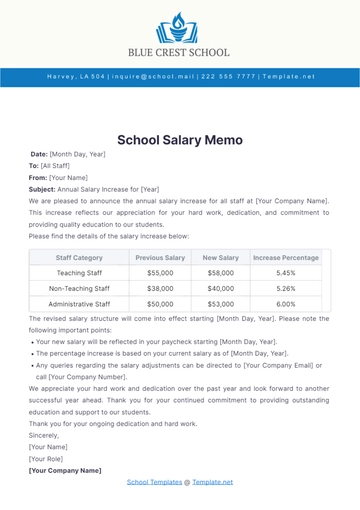 Free School Salary Memo Template to Edit Online Free School Salary Memo Template to Edit Online