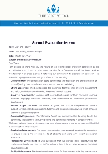 Free School Evaluation Memo Template to Edit Online
