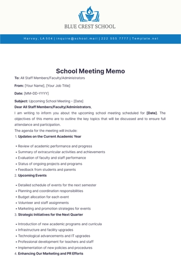 Free School Meeting Memo Template to Edit Online