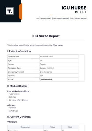 Free ICU Nurse Report Template to Edit Online