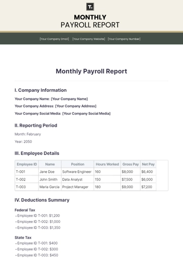 Free Monthly Payroll Report Template to Edit Online