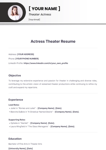 Free Actress theater resume to Edit Online
