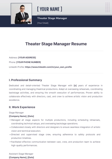 Free Theater Stage manager resume to Edit Online
