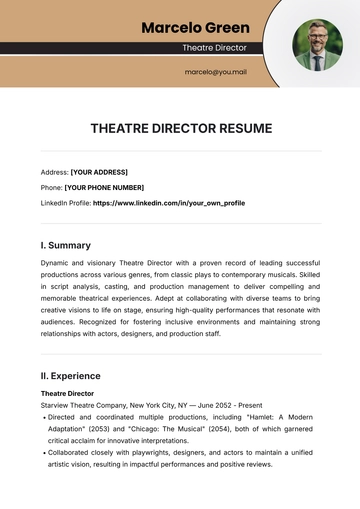 Free Theatre Director Resume Template to Edit Online