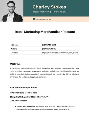 Free Retail Marketing Merchandiser Resume Template to Edit Online