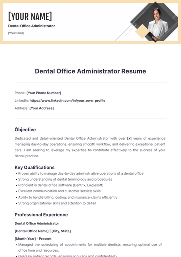 Free Dental Office Administrator Resume to Edit Online