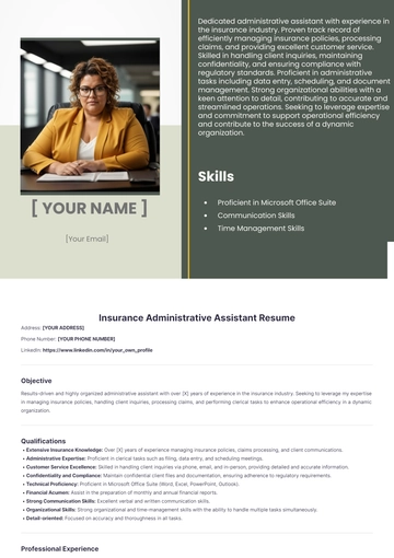 Free Insurance Administrative Assistant Resume to Edit Online