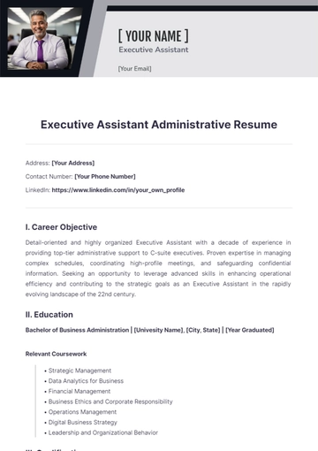 Free Executive Assistant Administrative Resume to Edit Online