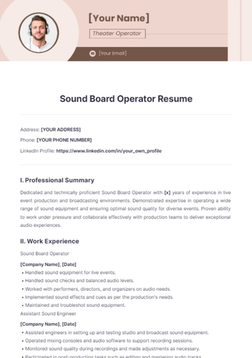 Free Sound Board Operator Resume to Edit Online