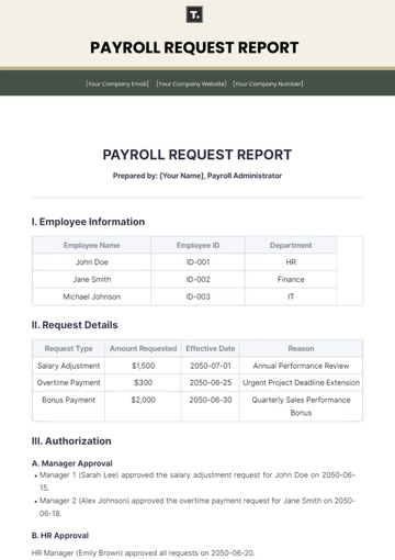 Free Payroll Request Report Template to Edit Online