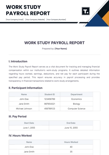 Free Work Study Payroll Report Template to Edit Online