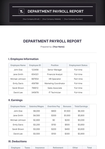 Free Department Payroll Report Template to Edit Online