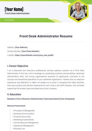 Free Front Desk Administrator Resume to Edit Online