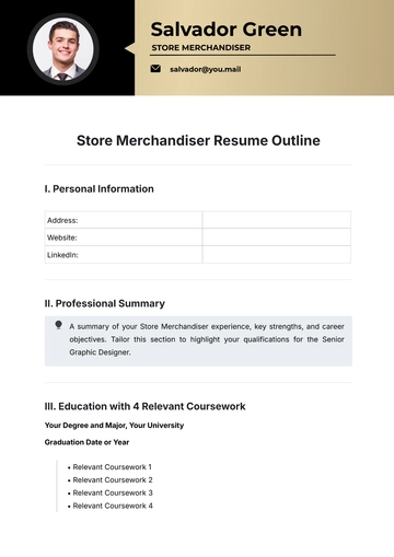 Free Store Merchandiser Resume Outline Template to Edit Online