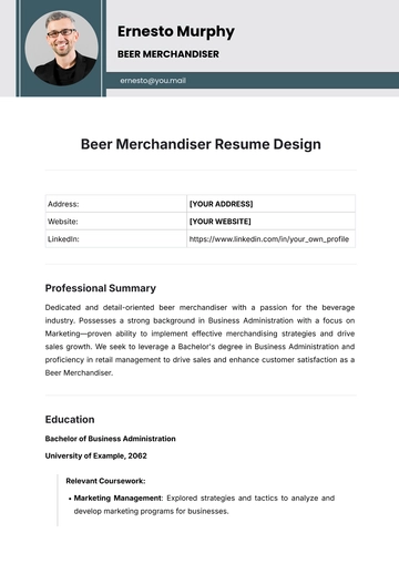 Free Beer Merchandiser Resume Design Template to Edit Online