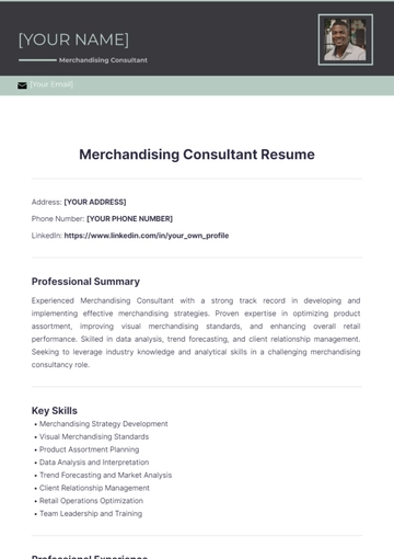 Free Merchandising Consultant Resume to Edit Online