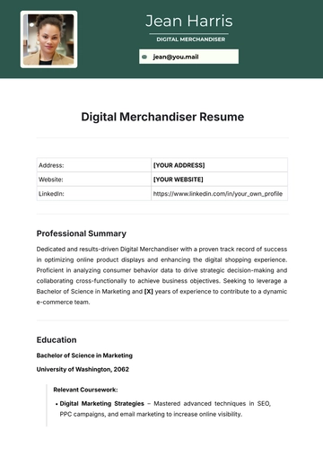 Free Digital Merchandiser Resume Template to Edit Online