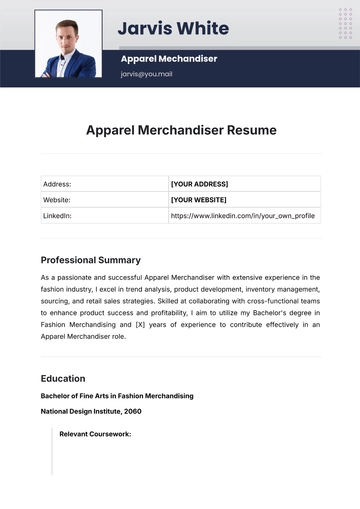 Free Apparel Merchandiser Resume Template to Edit Online