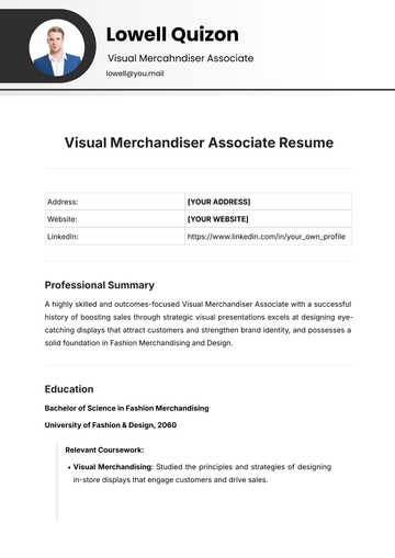 Free Visual Merchandiser Associate Resume Template to Edit Online