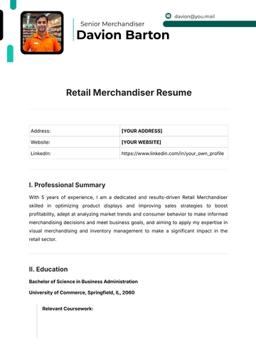 Free Retail Merchandiser Resume Template to Edit Online
