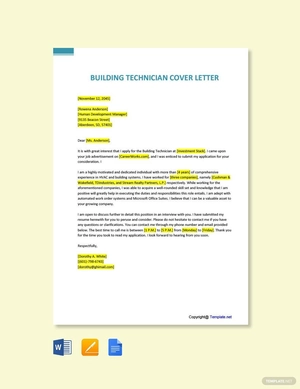 Building Technician Cover Letter