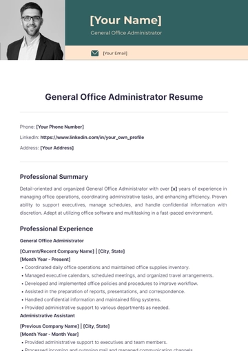 Free General Office Administrator Resume to Edit Online