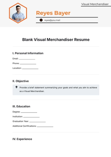 Free Blank Visual Merchandiser Resume Template to Edit Online