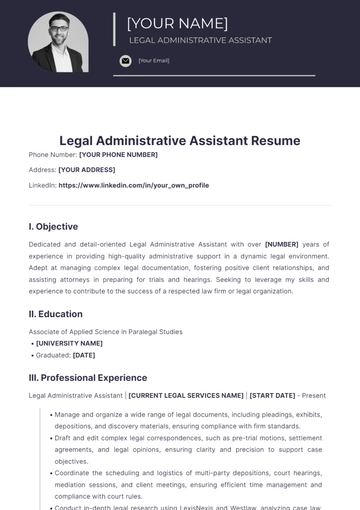 Free Legal Administrative Assistant Resume to Edit Online