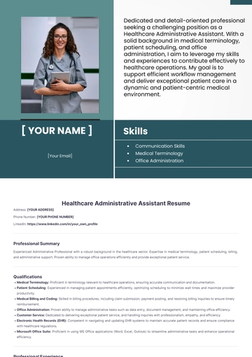 Free Healthcare Administrative Assistant Resume to Edit Online