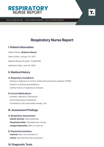 Free Respiratory Nurse Report Template to Edit Online