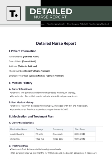 Free Detailed Nurse Report Template to Edit Online