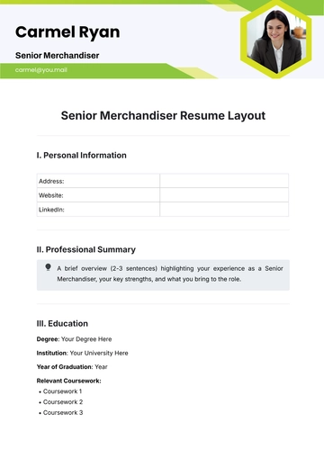 Free Senior Merchandiser Resume Layout Template to Edit Online