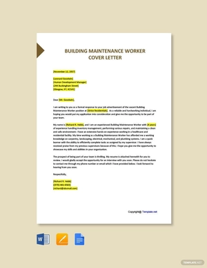 Building Maintenance Worker Cover Letter