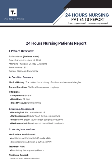 Free 24 Hours Nursing Patients Report Template to Edit Online