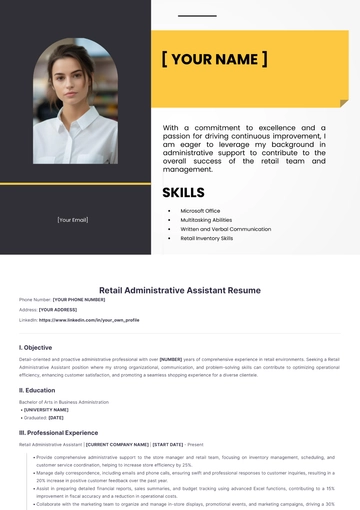 Free Retail Administrative Assistant Resume to Edit Online