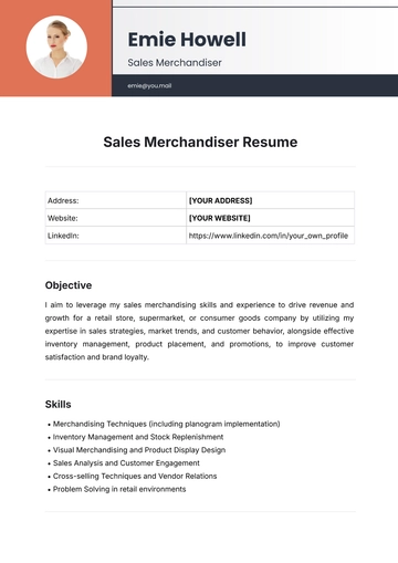 Free Sales Merchandiser Resume Template to Edit Online