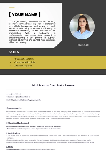 Free Administrative Coordinator Resume to Edit Online
