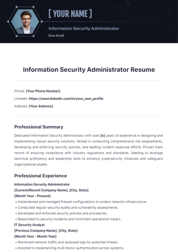 Free Information Security Administrator Resume to Edit Online