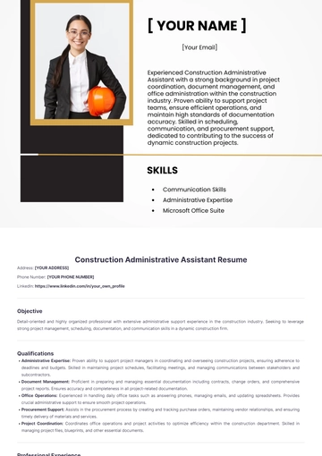 Free Construction Administrative Assistant Resume to Edit Online