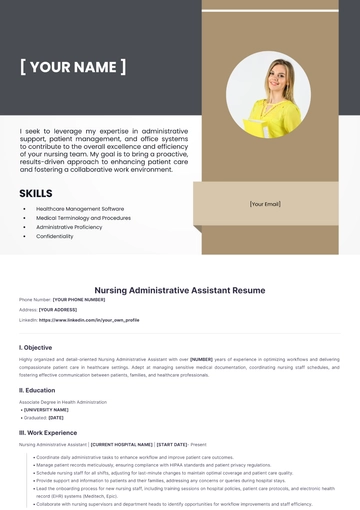 Free Nursing Administrative Assistant Resume to Edit Online